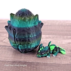 Hatchling Dragon with Crystal Egg 3D printed Flexi Fidget Gift Set Green PLA - Picture 1 of 5