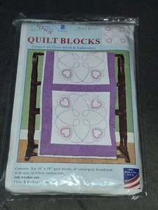 Four Hearts Stamped Quilt Blocks 6 - 18"x18" Embroidery Cross Stitch #732-72 - Picture 1 of 8