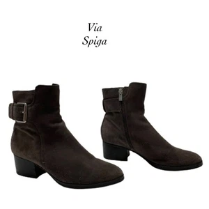Via Spiga Octavia Tono Plateado Hebilla Gris Gamuza Cuero Botines Talla 8 - Imagen 1 de 10