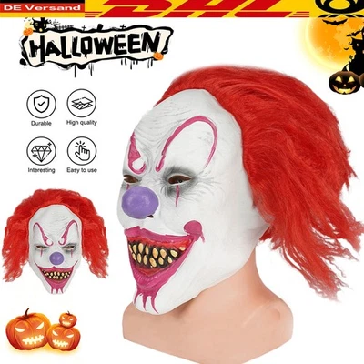 Grusel Horror Clown Maske mit Roten Haaren für Halloween Fasching Kostüm Party - Bild 1 von 4