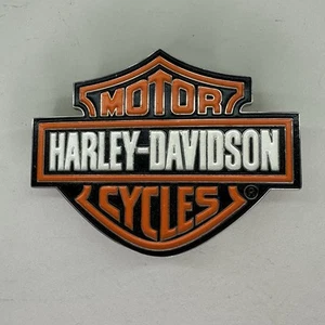Harley Davidson Bar & Shield Logo Shaped Metal BELT BUCKLE Orange, White & Black - Picture 1 of 5
