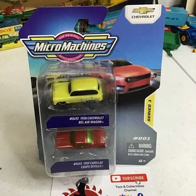 Micro Machines Series 1 #001 1950 Bel Air Wagon/ 1959 Coupe DeVille MIP 1/87 - Image 1 of 4