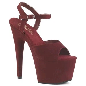 Exotic 7" High Heels Chic Dress Outfit Faux Suede Burgundy Sandals Size 5 - Bild 1 von 9