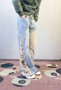 Distressed Denim Frankenstein Y2K Avant-Garde Jeans - Picture 1 of 10
