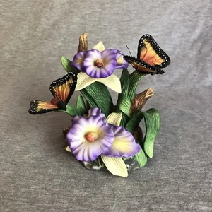 Vintage Porcelain Lavender Iris Flower With Butterflies 4” - Picture 1 of 10