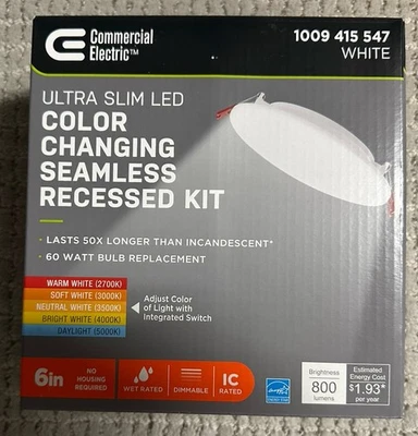Commercial Electric Ultra Slim LED Color Changing Recessed Kit White 4 In. - Image 1 of 2