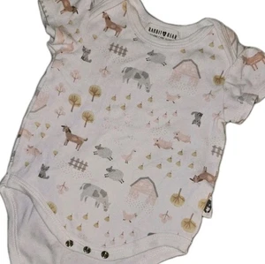 Rabbit Bear Organic Baby Girl Bodysuit 0-3M Farm Animal Print Cotton One Piece - Picture 1 of 10