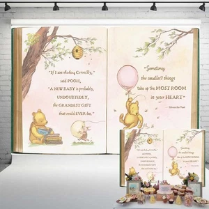 Vintage Pooh Bear Baby Shower Backdrop for Girl Retro Giant Book Spring Tree ... - Picture 1 of 3