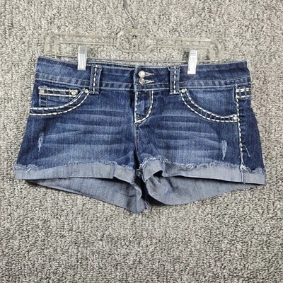 Pantalones Cortos Denim Bongo Y2k Juniors Talla 11 Lavado Medio Blanco Costuras Estrás Foto 1 de 4