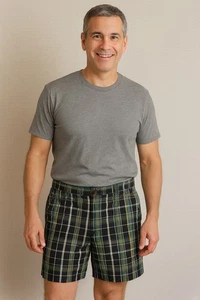 Pantalones Cortos SouthPole Para Hombre, 36, Cuadros Negro Gris Verde Verano Preppy - Imagen 1 de 12