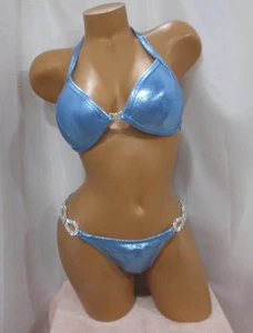 COMPETITION BIKINI SUIT LIGHT BLUE HANDMADE SMALL BOTTOMS PICK YOUR CUP SIZE - Picture 1 of 2