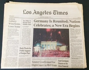 Newspaper Headlines - West & East Germany Reunited, 10/3/1990 Los Angeles Times - Picture 1 of 2