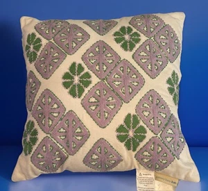 Pottery Barn Kids Embroidered Diamond Flower Petal Green Purple 16" Pillow 127A - Picture 1 of 10