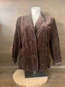 Eddie Bauer Women's Velvet Blazer Jacket BROWN Size 18 Cotton Pockets EMBOSSED - Picture 1 of 7