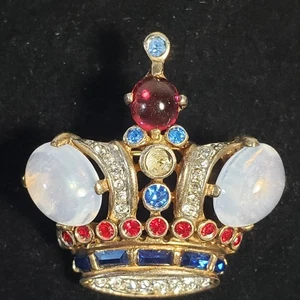 Broche Trifari 1944 Alfred Philippe Corona Piedra Lunar Esterlina Falta 1 En muy buena condición - Imagen 1 de 12