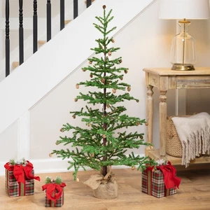 Pre-lit Christmas Tree with Pinecones and Burlap Base - 4' - Clear Lights - Picture 1 of 8