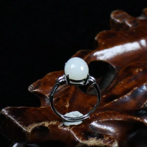 925 Silver Certified Grade "A" Natural Ice Green Jadeite Ring Adjustabl j6542 - Picture 1 of 9