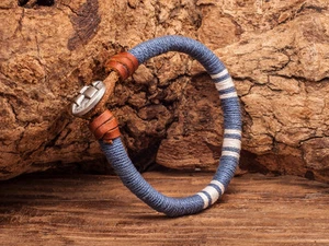Classic Cool Mens Surfer Hemp Wraps Leather Bracelet Wristband Bangle Cuff Blue - Picture 1 of 5