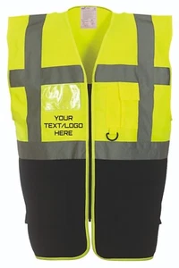 PERSONALISIERTE HI-VIZ EXECUTIVE WESTE durchgehender Reißverschluss, Telefon- & Ausweistaschen zweifarbig - Bild 1 von 13
