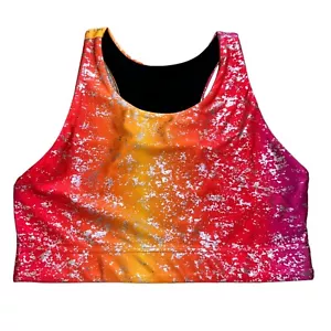 TEREZ Womens Size M Neon Haze with Silver Foil Dust Activewear Sports Bra NEW - Picture 1 of 4