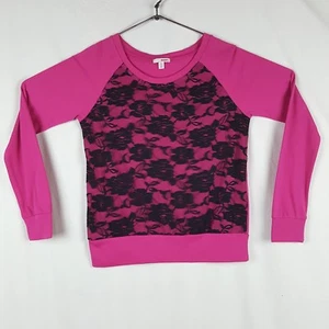 Bongo Juniors Sweatshirt Size Small Pink Black Floral Lace Long Sleeve Pullover - Picture 1 of 8