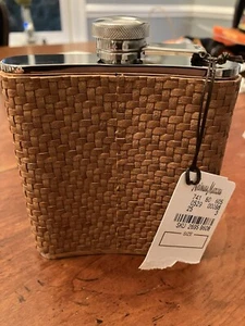 Neiman Marcus Flask Camel Color Weave Stainless Steel 6 Ounces NWT - Picture 1 of 8