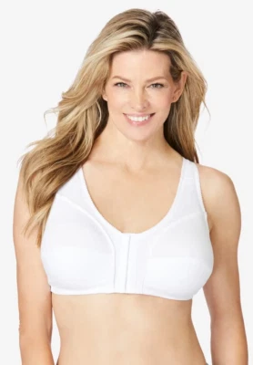 Comfort Choice Plus Size Cotton Front-Close Wireless Posture Bra, White 42DDD - Image 1 of 4