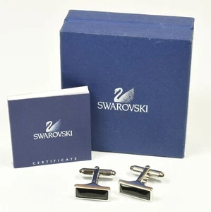 Swarovski Jet Crystal Boutons De Manchette Femme Women's Cufflinks - Picture 1 of 4