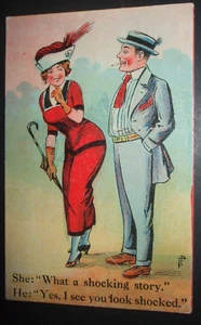 Old Comic LADY FLIRT WHAT A SHOCKING STORY YES YOU LOOK SHOCKED BLUSHING Humour - Foto 1 di 1