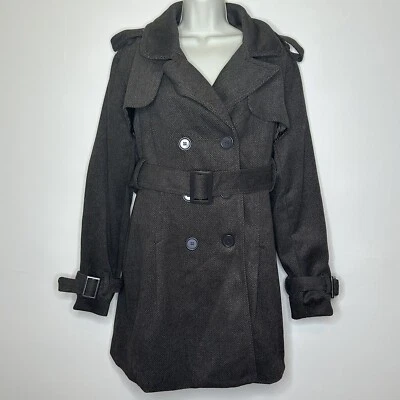 Gabardina para mujer Yoki New York marrón tweed mezcla de poli lana con cinturón swing M Foto 1 de 4