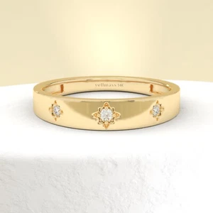 Diamant Starburst Ring 14K Gelbgold Ehering Himmelsring Vorsteckring - Bild 1 von 8