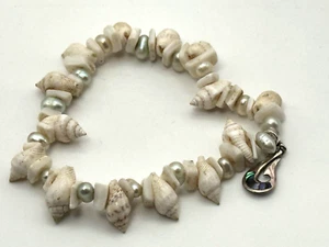 Sterling Silver 925 Bracelet pearl and shell stretch Beaded Charm Paua - Picture 1 of 9