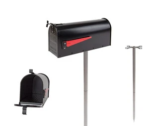 Retro American Mailbox US Briefkasten Standbriefkasten Alu schwarz + Ständer - Bild 1 von 8