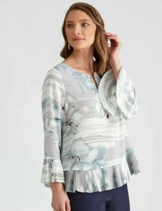 💙 NEW - Liz Jordan Size 14 Pleated Hem Cuffs Floral Blouse Top - RRP $99.99 💙 - Picture 1 of 11