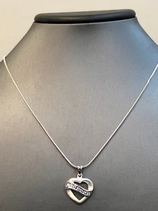 Sterling Silver 925 Clear CZ Heart Pendant Snake Necklace 17" - Picture 1 of 10