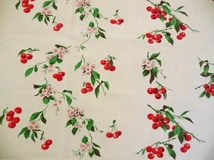1950's Wilendur Cherry & Blossom Tablecloth 54" X 64" Sturdy Cotton Nice - Picture 1 of 5