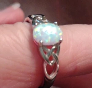Solid 925 Sterling silver White Opal Gemstone Ring for Women 8.5. DP - Picture 1 of 8