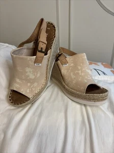 Toms Monica Espadrille Wedge Sandals Peep Toe Sling Back Bloom Suede 9 - Picture 1 of 10