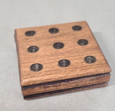 Wooden 4” TIC TAC TOE/ SOLITAIRE  game set.  side storage for pegs and marbles - Image 1 of 4