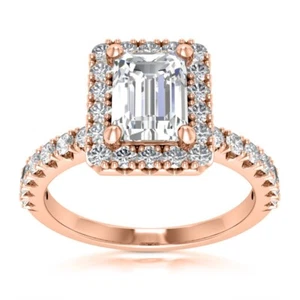 1.80 Ct E VS1 Emerald Cut Halo Lab Grown Diamond Ring IGI Certified 14k Gold - Picture 1 of 7