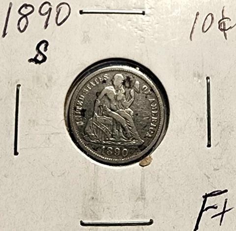 SILVER 1890-S Seated Liberty Dime 10c F+ Details Better Date In Great Condition Cover