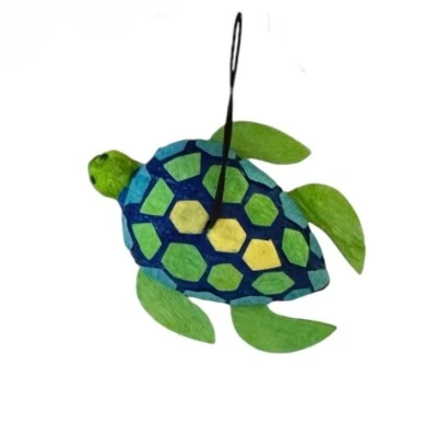 Turtle Ornament - Paper Mache Fish Beach Nautical Gift Birthday Mermaid Reptile - Image 1 of 4