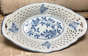Vintage 1970's Lillian Vernon Sales Blue and White Reticulated Decorative Dish - Picture 1 of 5