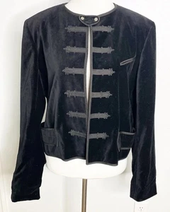 Vtg 90s Y2K Polo Jeans Co Ralph Lauren Military Black Velvet Jacket Whimsigoth L - Picture 1 of 3
