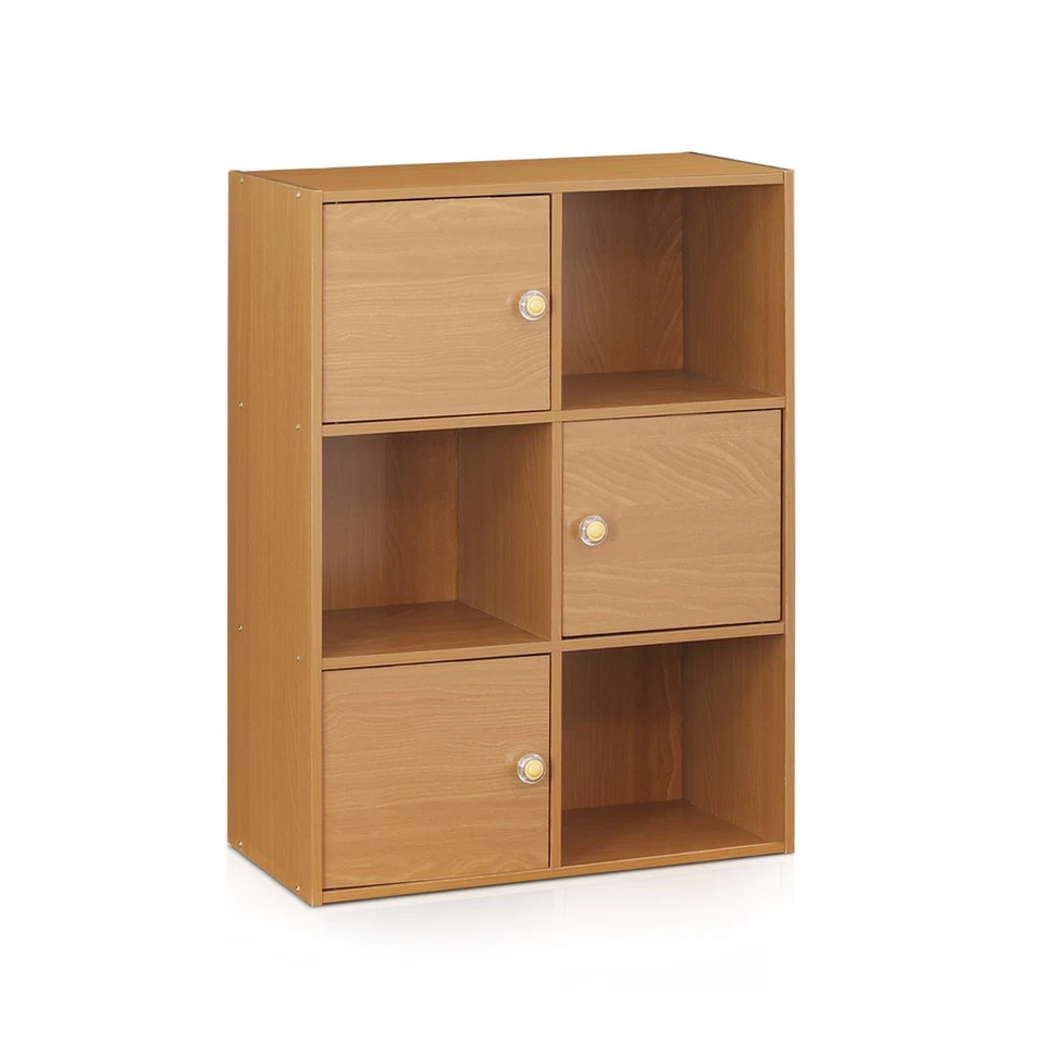 FURINNO PASIR 3-TIER SHELF WITH 3 DOOR/ROUND HANDLE LIGHT CHERRY - LIGHT CHERRY - Image 1 of 4