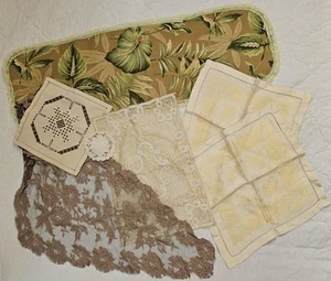 Lote de 7 piezas tapetes de encaje de lino vintage corredor de mesa marrón crema verde dorado neutro - Imagen 1 de 19