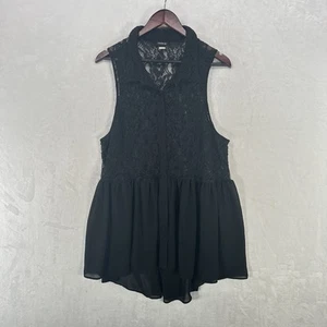 Torrid Top Womens 3X Black Lace Button Up Tank Whimsygoth Collared Chiffon - Picture 1 of 11
