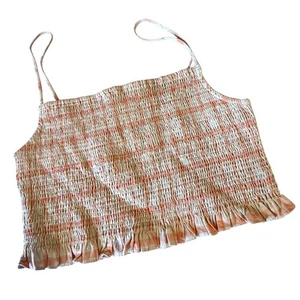 Top Cami Edie Smocked Crop Donna L Albicocca Plaid Orlo Increspato Regolabile Nuovo con etichette - Foto 1 di 5