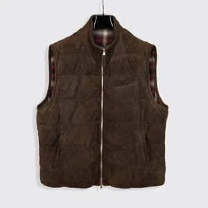 Eleventy Suede Vest Size EU58 Dark Brown Quilted Full Zip - Picture 1 of 7