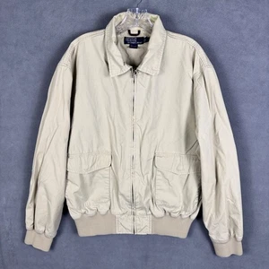 Vintage Polo Ralph Lauren Bomber Jacket Mens Large Tan Cotton 90s Y2K - Picture 1 of 7
